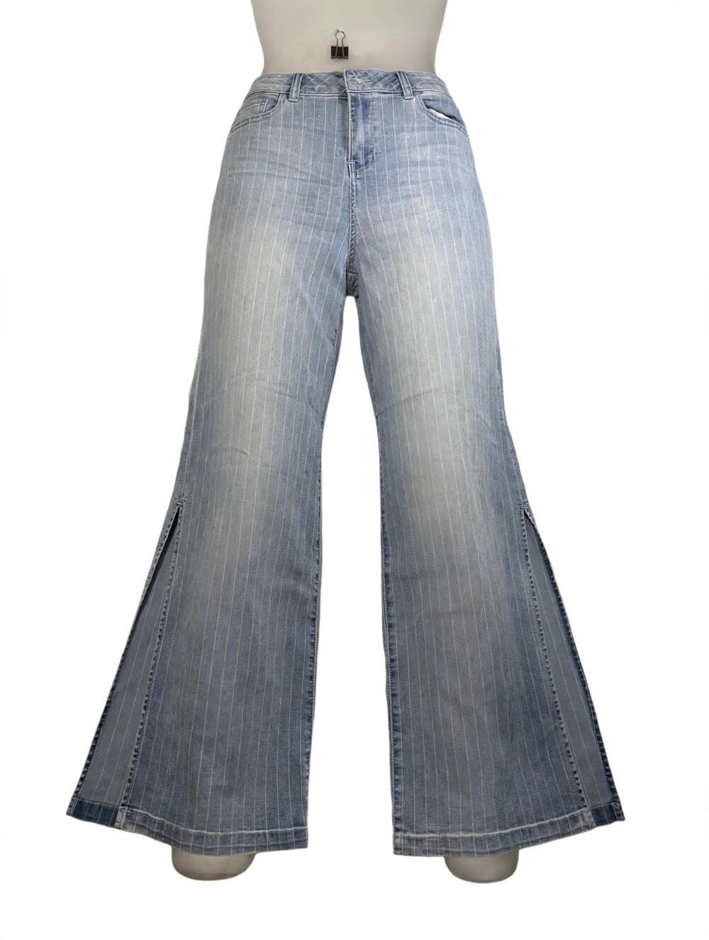 Soho Jeans Super High Waist Wide Leg Jeans Womens 6 Pinstripe Slit Hem Y2K